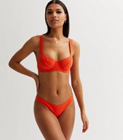 New Look Red Ribbed Soft Cup Underwired Bikini Top